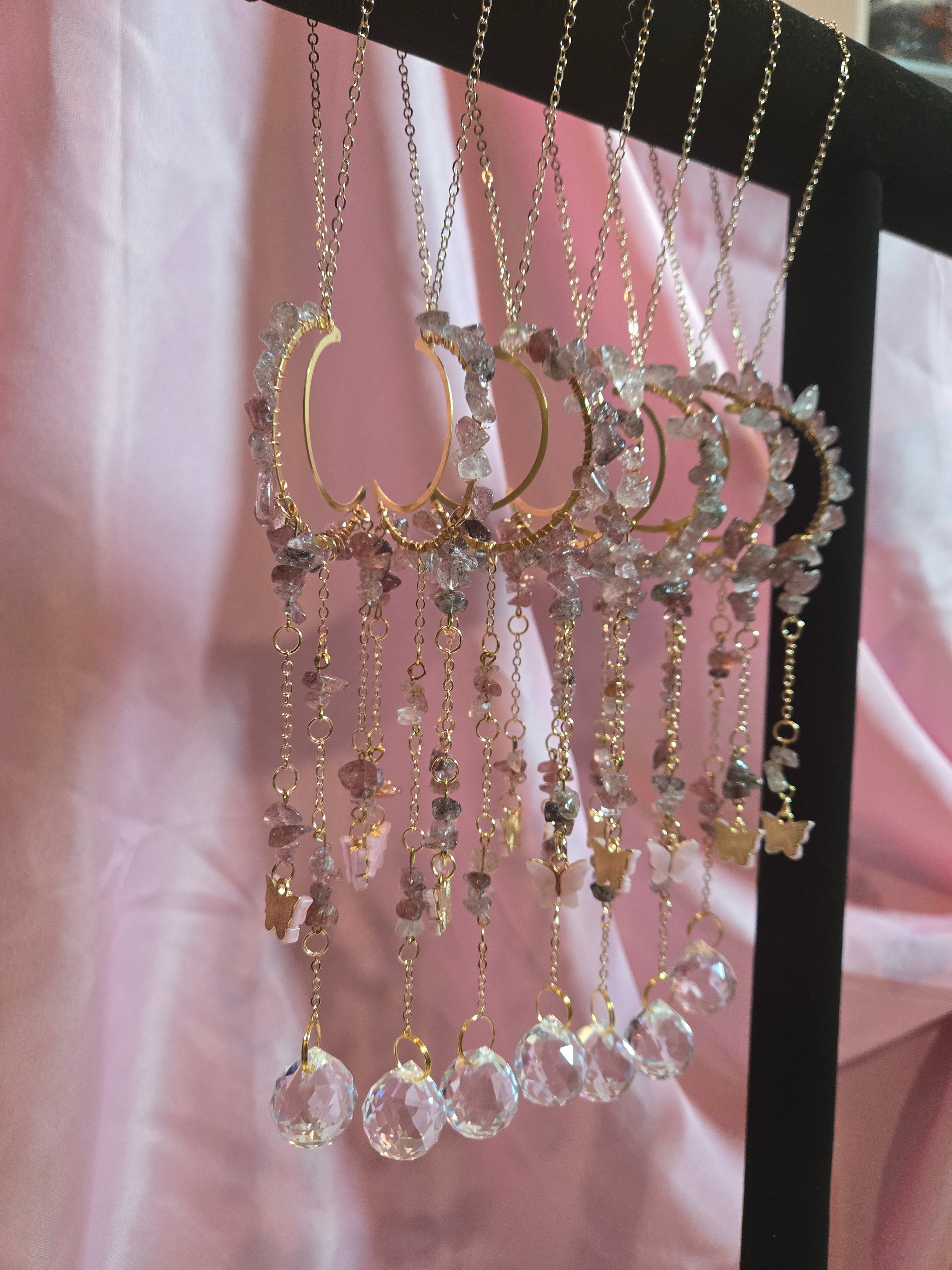 Strawberry Quartz Butterfly Suncatcher