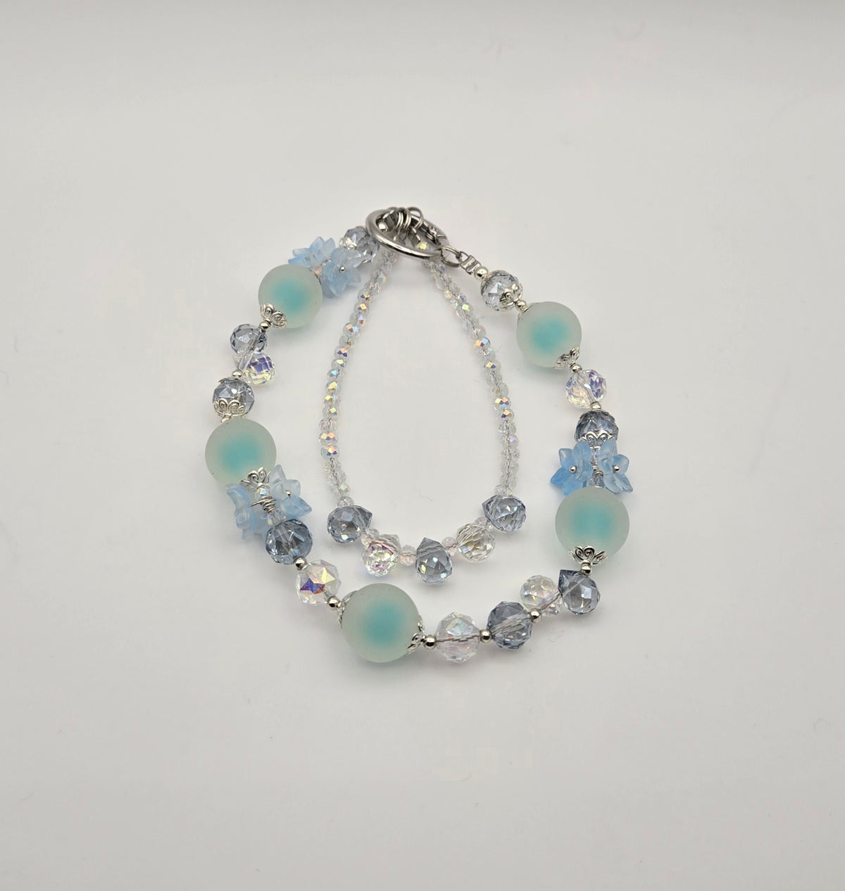 Bluebell Bloom blue Frosted Blossoms phone charm with frosted beads and blue floral accents