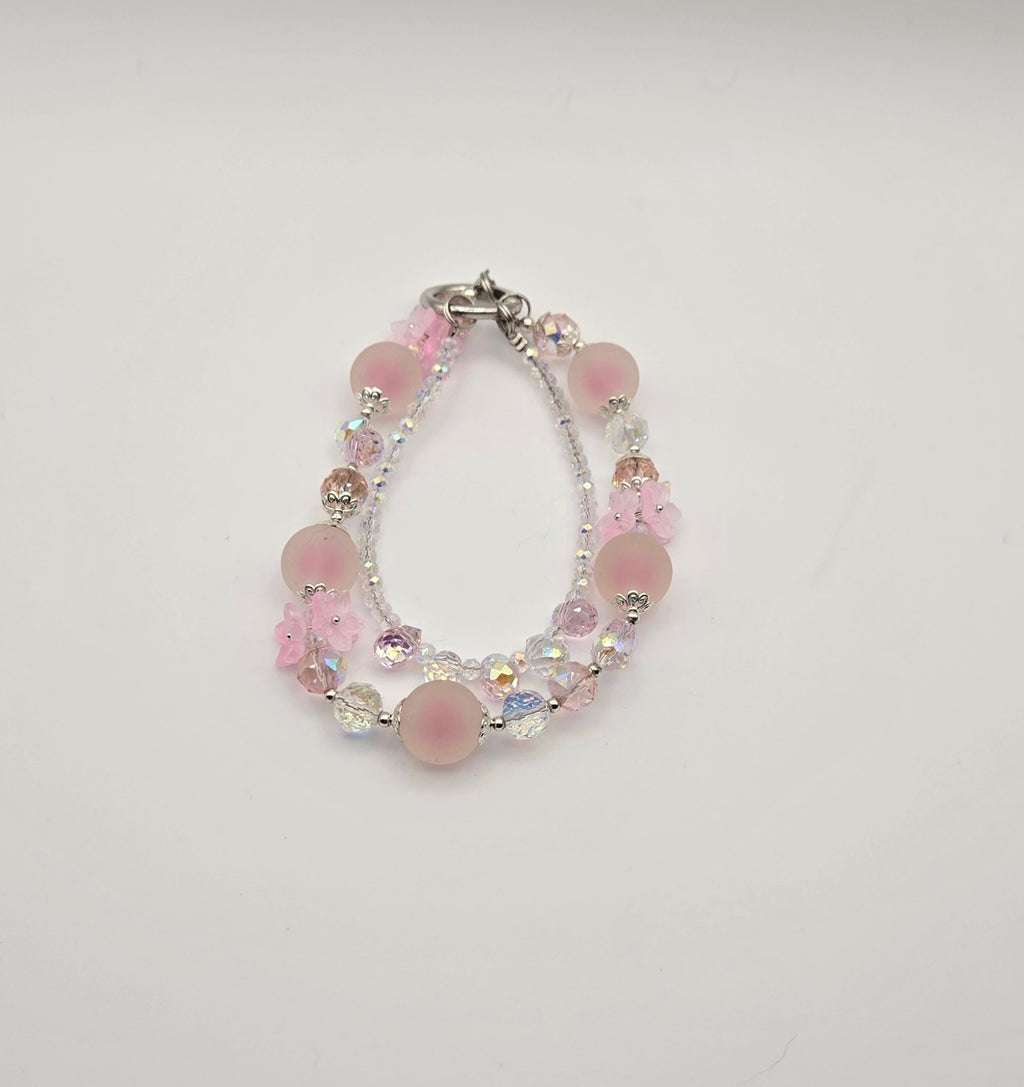 Blush Bloom pink Frosted Blossoms phone charm with frosted beads and sparkling floral accents