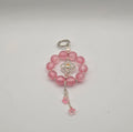 Crystal Blossom pink beaded phone charm with silver crystal focal and flower dangles