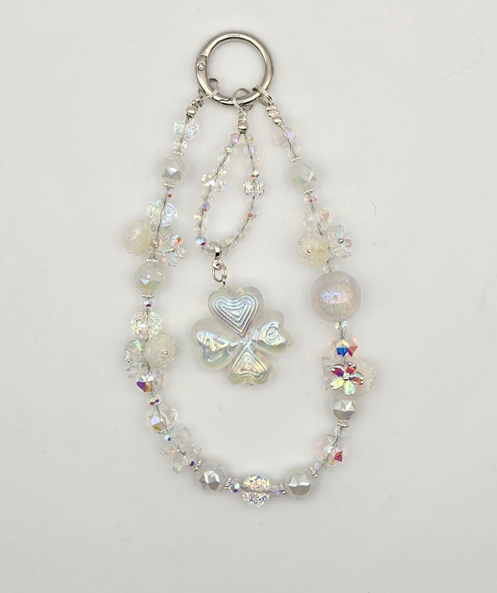Back view of Crystal Wish Enchanted Clover beaded phone charm